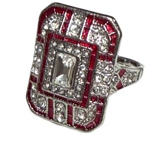 Elegant Silver Plating Ring with Red Synthetic Zirconia
